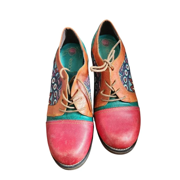 Socofy Vintage Floral Genuine Leather Colorful Shoes Aztec Boho Size 42 Us 11 - Picture 3 of 8